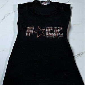 Vtg Lip Service Baby Doll T Shirt F*CK S Rhinestone 90s, Y2K, Goth, Rave, Punk